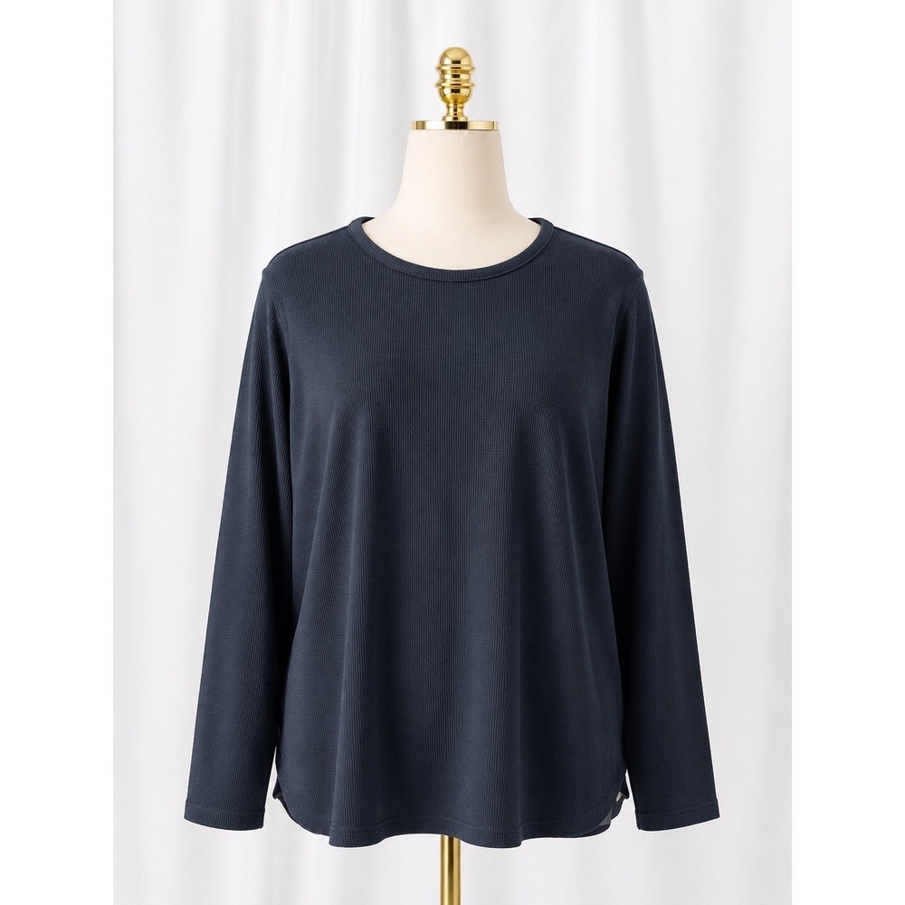 Denim & Co Waffle Knit Crew Neck‎ Tunic Top 3X Black Long Sleeve Soft Thermal